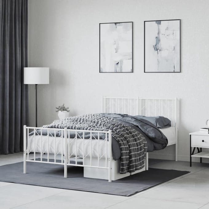 Bedframe Metaal - Stalen Frame - Slaapkamer Inrichting - Met Hoofd- Voeteneinde - 120 x 200 cm - Wit