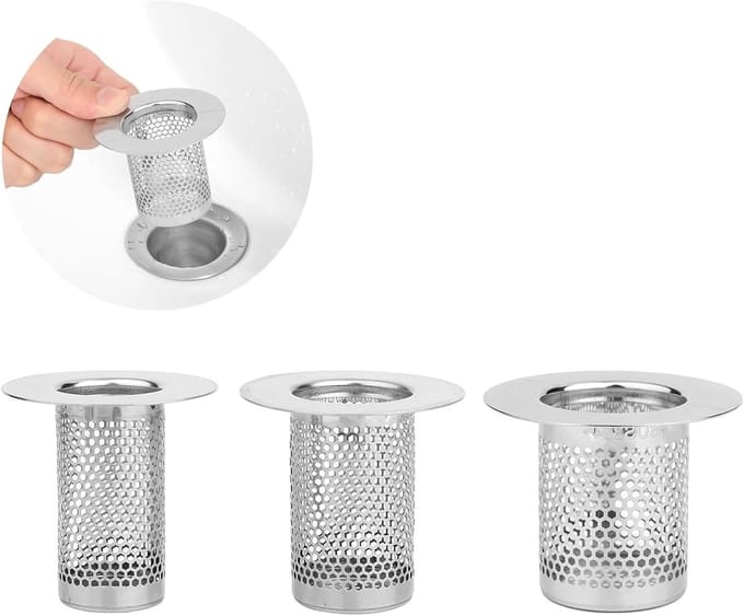 Set van 3 RVS Douche- en Badkuipafvoerfilters voor Haarvangst
