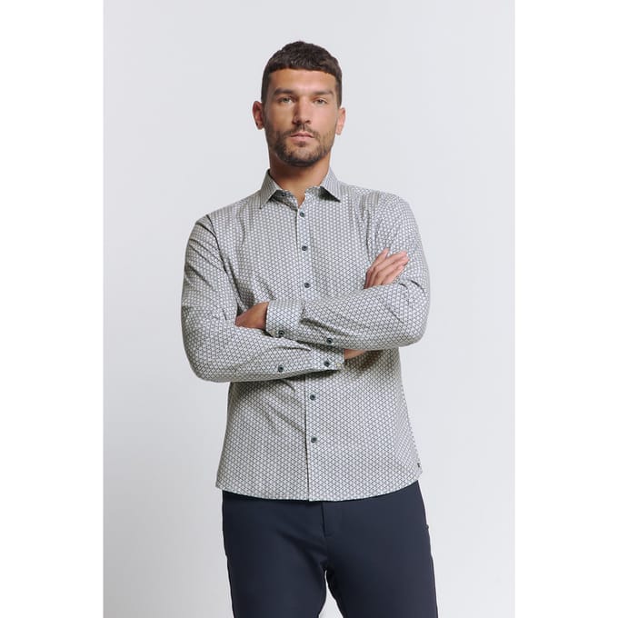 No Excess Shirt Stretch Allover Printed White Größe: S | Casual hemden Outlet | Herren | Weiß