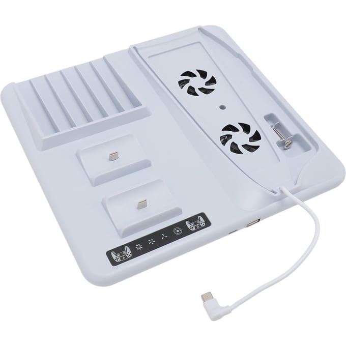 Station de charge pour manette avec ventilateur de refroidissement pour PS5 Slim, support de charge double multifonction avec 6 white