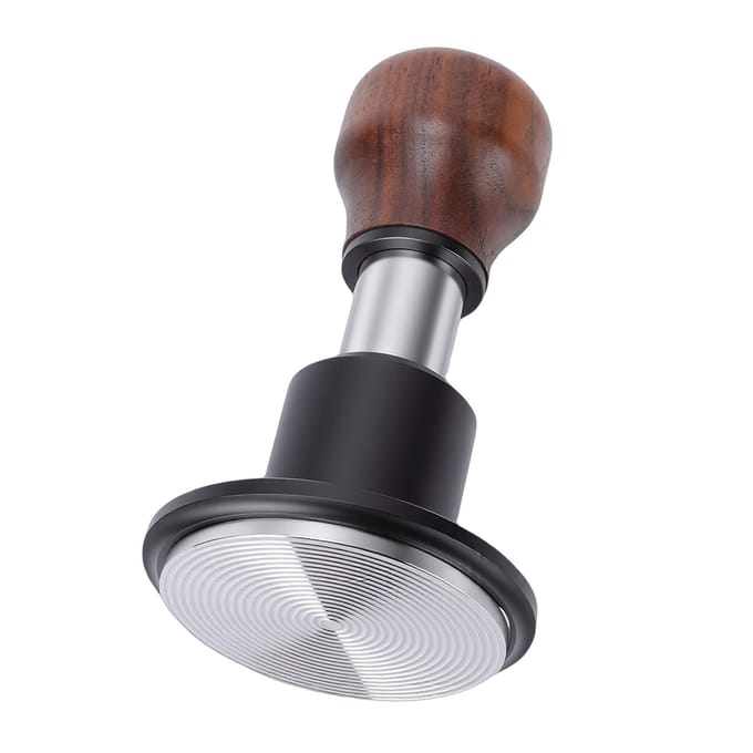 58,5 mm Koffietamper Constante Druk Veerbelast Koffiepers Tamper Roestvrij Staal met Walnoothandvat Schroefdraad black