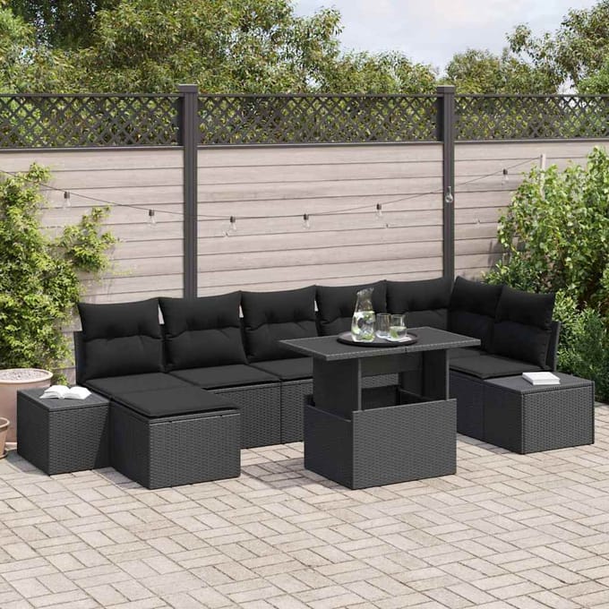 vidaXL - Tuinbank - Set - 8 - st - Zwart - poly - rattan