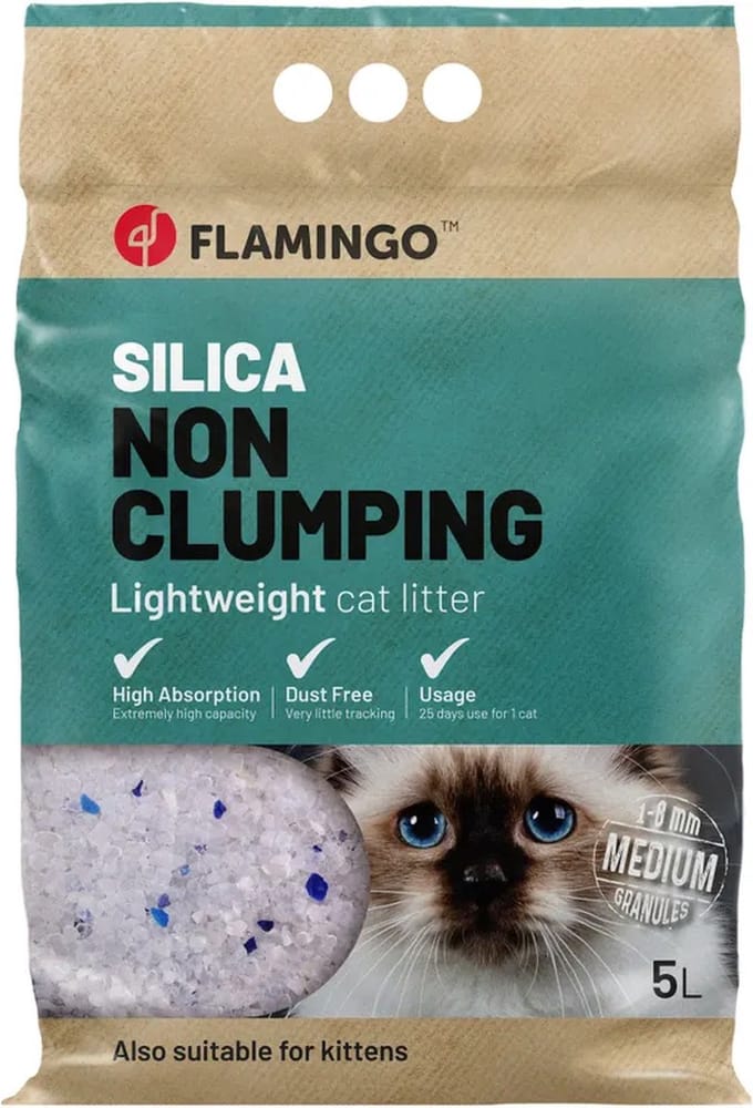 Flamingo kattenbakvulling Silica korrels medium 6 x 5 liter