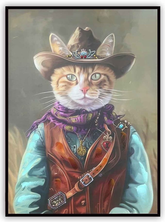 Schilderij cowboy cat 60x80cm