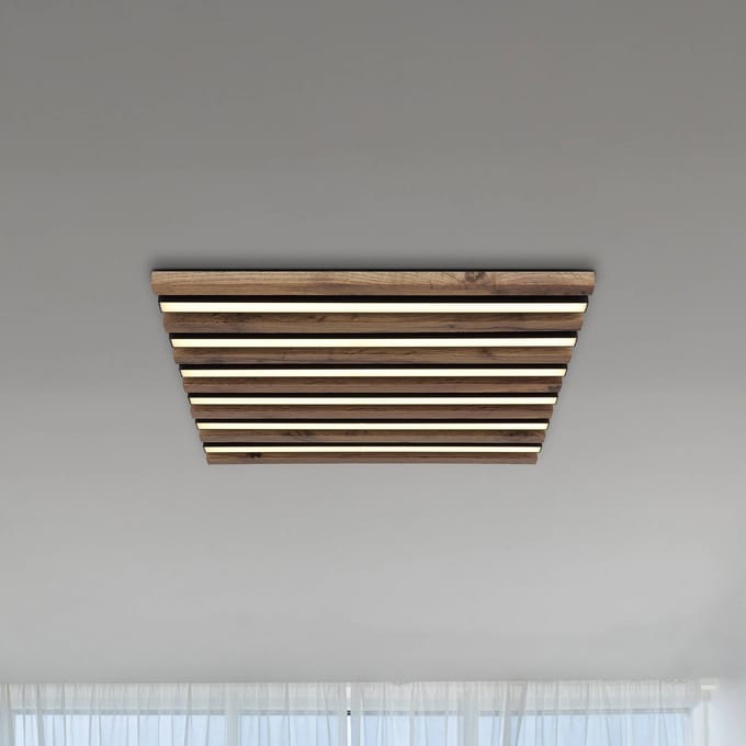 Globo LED plafondlamp Hayden, lengte 45 cm, zwart/donker hout