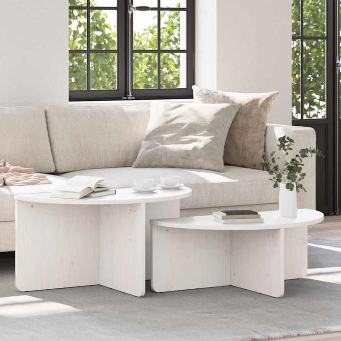 vidaXL - Salontafel - 2 - st - Wit - 79 - x - 39,5 - x - 40 - cm - Massief - grenenhout