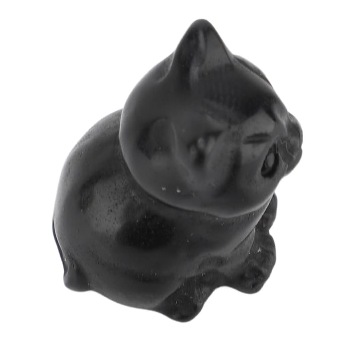 Petite Statue de Chat en Cristal Chat Mignon Chanceux Assis Figurine Décoration en Pierre Précieuse Décor de Bureau Obsidienne black