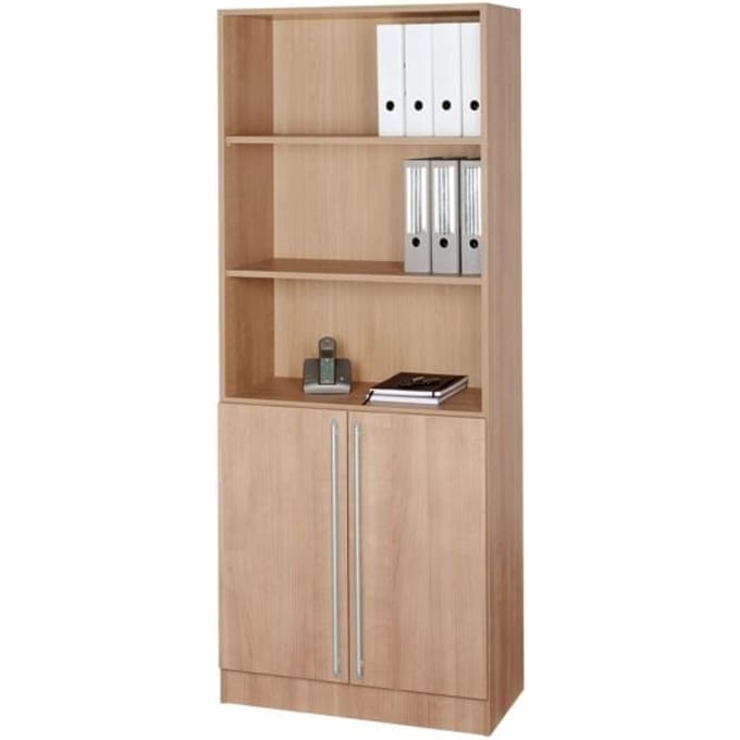 JENA combi-boekenkast, 5 OH, 3 open vakken + 2 deuren, B 800 x D 420 x H 2004 mm, notendecor