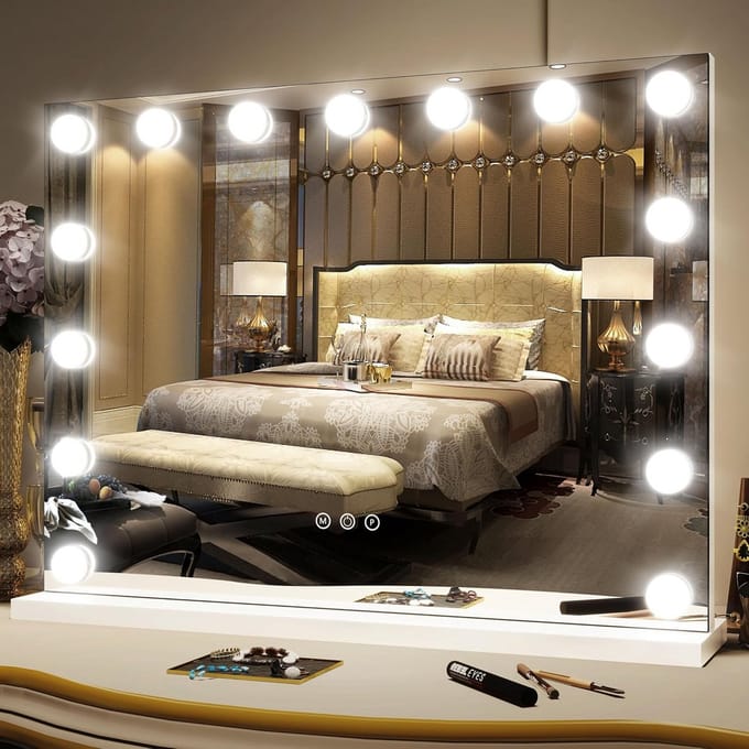 Grote Hollywood Make-up Spiegel met Dimbare LED Verlichting en 10x Vergroting