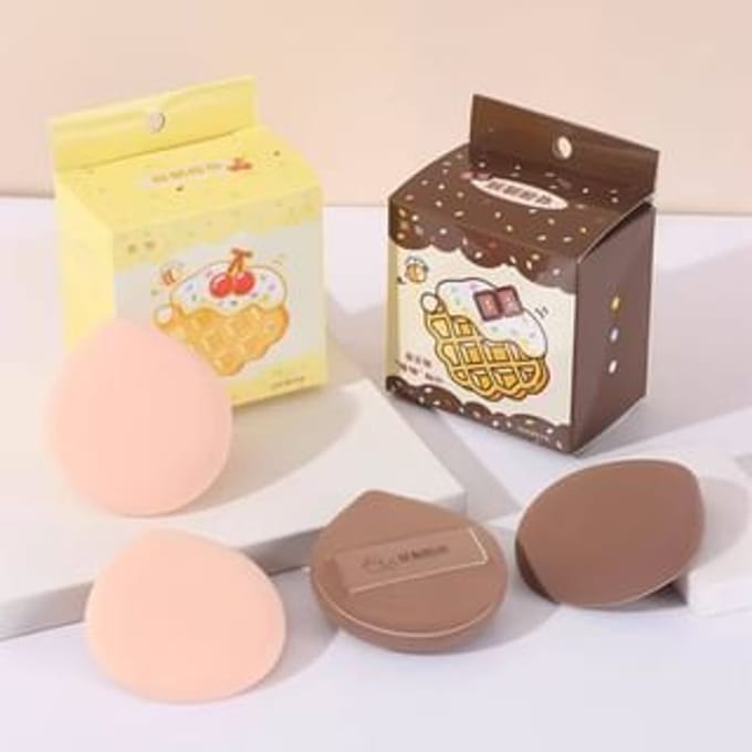YAOZHI - Marshmallow Powder Puff Set with Case - 2 Types Hazelnut Brown - 2pcs