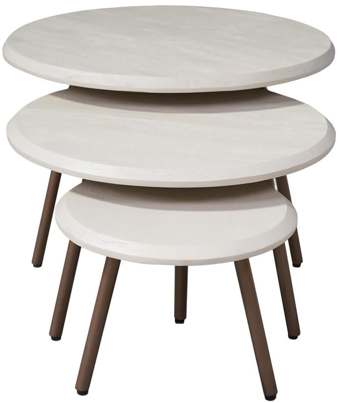 StarFurn Salontafel Ohio Zand Mangohout Set van 3 Ø70cm