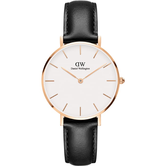 Daniel Wellington Petite Rosé Sheffield White DW00100174 - Horloge - 32mm - Leer - Zwart