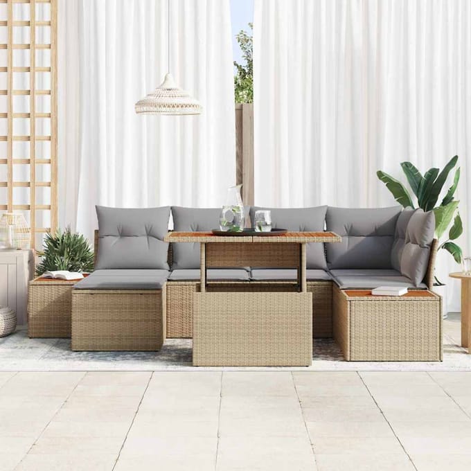 vidaXL - Tuinbank - Set - 7 - st - Beige - poly - rattan