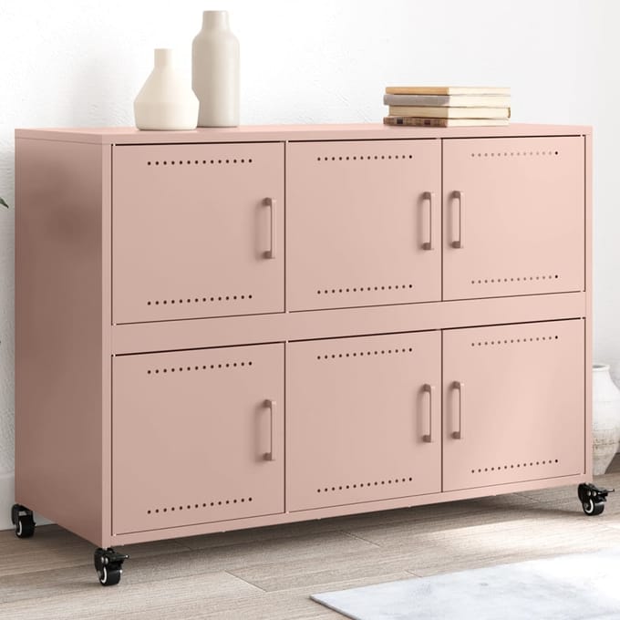 vidaXL - Dressoir - 100,5x39x72 - cm - staal - roze