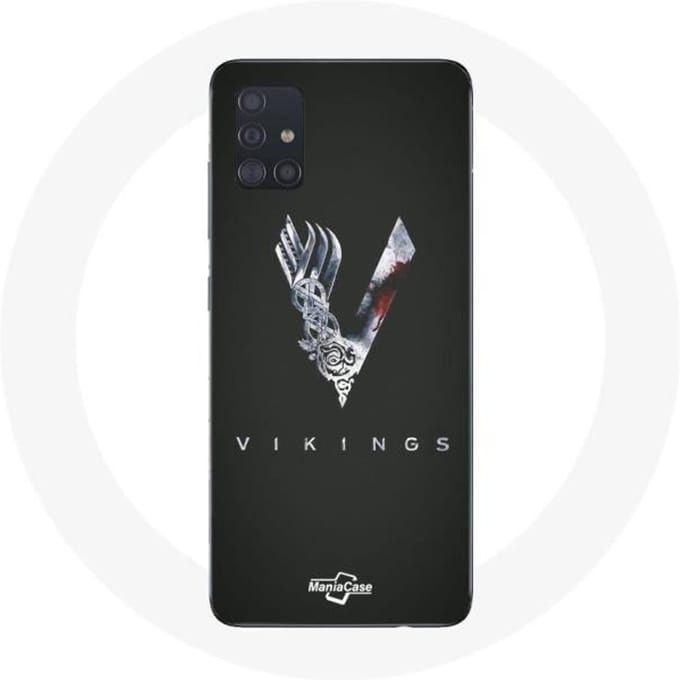 Coque pour Samsung Galaxy A51 Vikings Série Saison 6 logo V Epée Gris Fond Noir