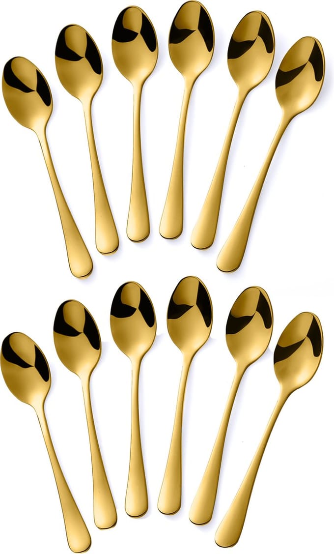 Alheco 12 ovale theelepels - 12.3cm - RVS theelepeltjes - Goud