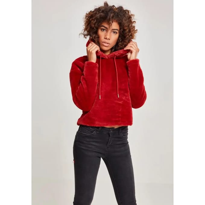 Urban Classics - Oversize Short Teddy Hoodie/trui - S - Rood