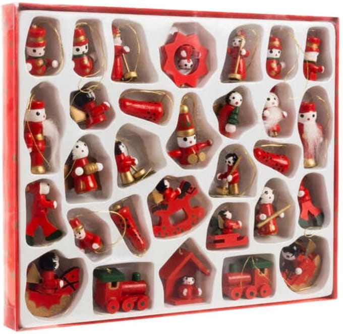 Ruhhy Set van 30 Houten Kersthangers - Rustieke Kerstboom Versieringen
