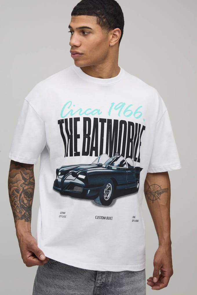 Het Batmobile Oversized Licentie Print T-shirt | White | Size Small