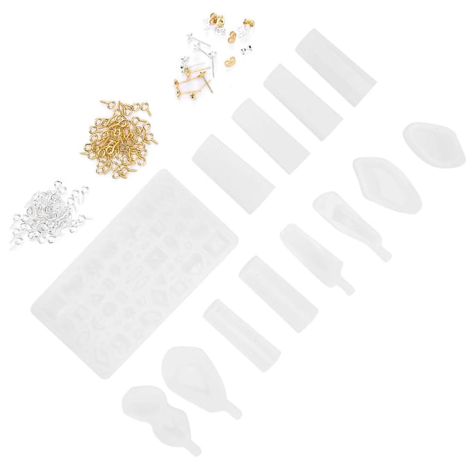 Moule en Silicone Professionnel DIY pour Bijoux Moule pour Fabrication de Boucles d'Oreilles et Pendentifs Ensemble d'Accessoires avec Œillets à Vis white