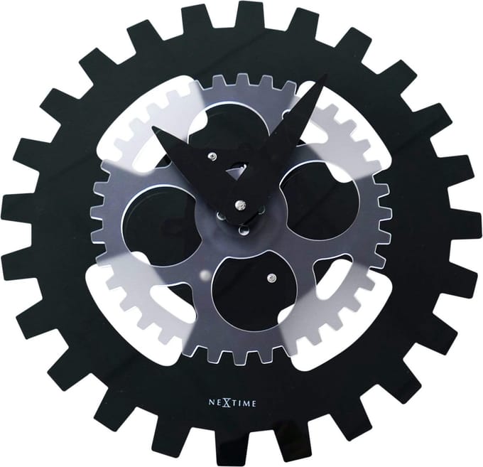 NeXtime - Wandklok - 35cm - Acrylic- Bewegend- Zwart- 'Moving Gears'