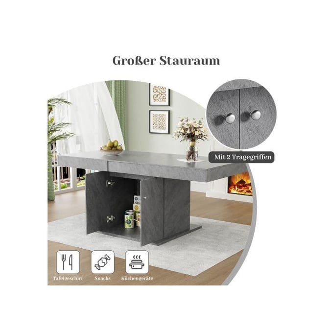 Uitschuifbare eettafel - MUVOE - L140/180*B80*H76cm - 8 personen - Betonlook - Multifunctioneel