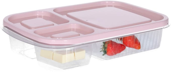 Storage Solutions Vershoudbakje/lunchbox - luchtdicht - 3 vakjes - lichtroze - kunststof - broodtrommel