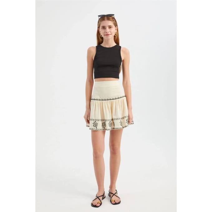 Geborduurde Hoge Taille Volant Minirok
