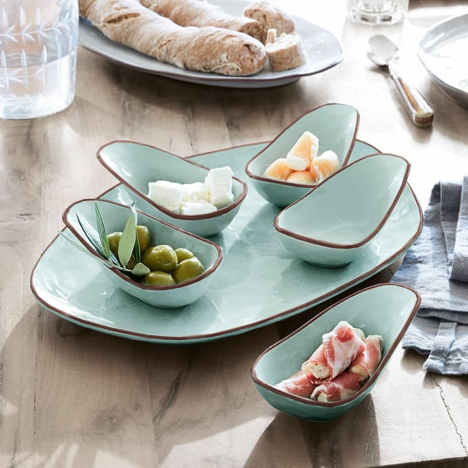 LOBERON Serveerschaal set van 6 Biarré turquoise