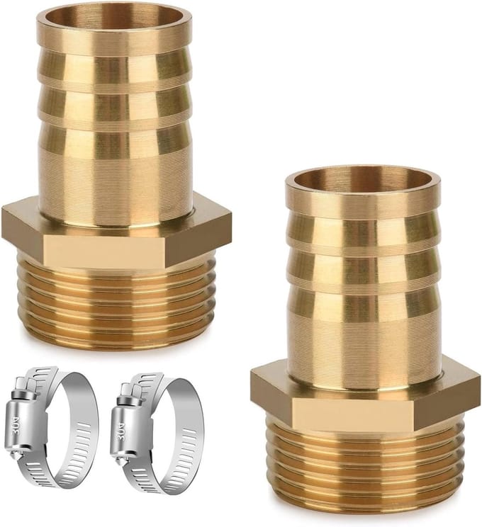 Allecto Plus - Messing slangtule 1 inch met slangklemmen - Tuinslang aansluiting 32 mm.