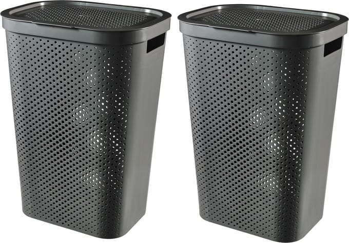 Curver Infinity Recycled Wasmand met deksel - 60L - 2 stuks - Antraciet