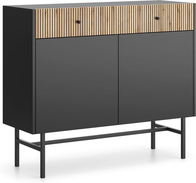 Moderne Commode - Dressoir Lades - Opbergen Kleding - Geribbelde Laden - 104 cm Breed - Zwart Eiken