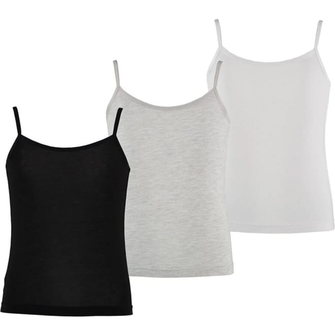 Apollo Meisjes Bamboe Singlet Hemden 3-Pack Zwart Grijs Wit Spaghettibandjes Onderhemd - Maat  122/128
