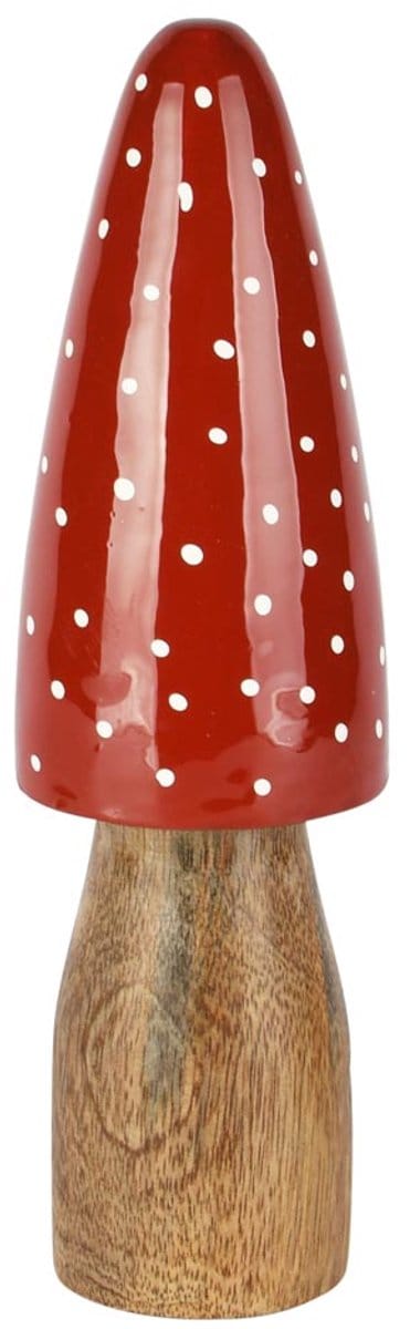 Dekoratief | Paddenstoel m/stippen, rood/wit, hout, 7x7x25cm | A258220