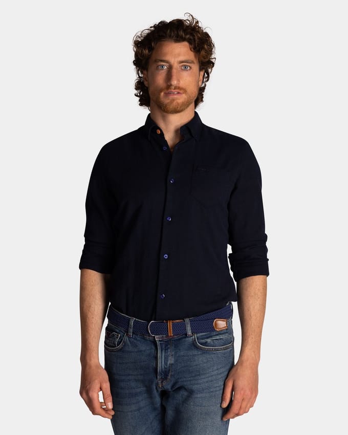 Overhemd New Zealand effen navy normale fit