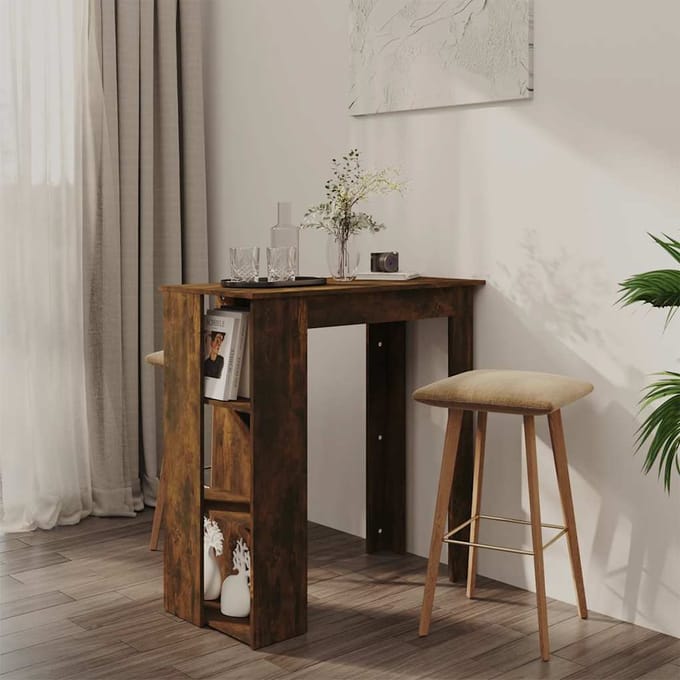 vidaXL - Bartafel - met - schap - 102x50x103,5 - cm - bewerkt - hout - gerookt - eiken