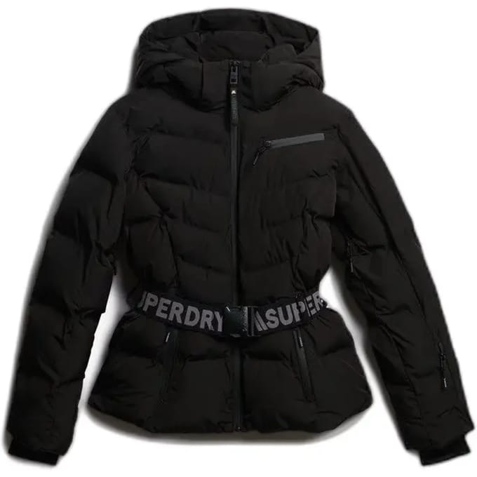 Superdry Luxe Ski Gewatteerde Jas met Riem Black Grootte: 38