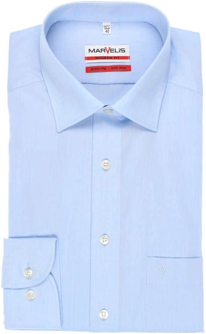Marvelis strijkvrij overhemd Mouwlengte 7 uni licht blauw (4704-69-11N)