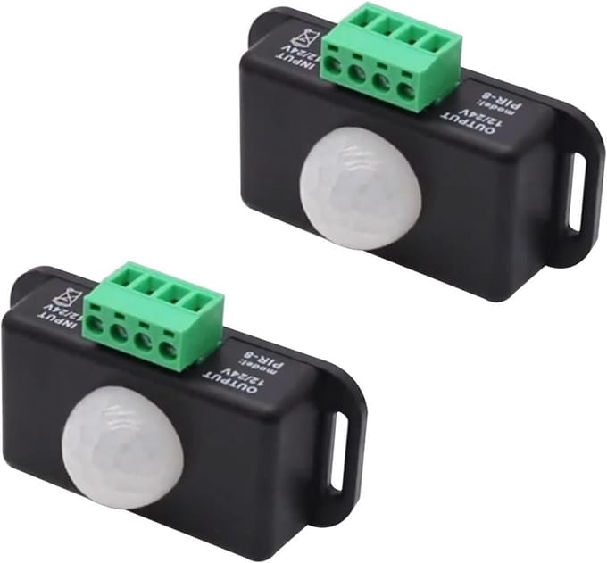 2-Pack PIR Bewegingssensor Schakelaar voor LED Verlichting - 12V/24V Infrarood Lichtcontroller met Instelbare Timer