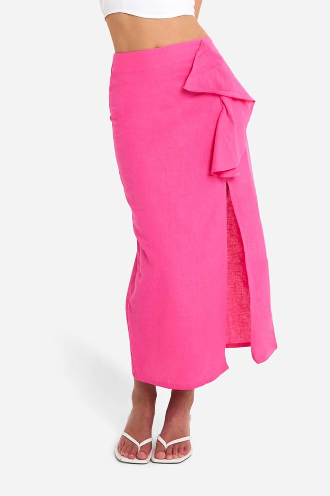 boohoo Dames Drape Detail Split Midaxi Rok | Felroze | Maat: 38
