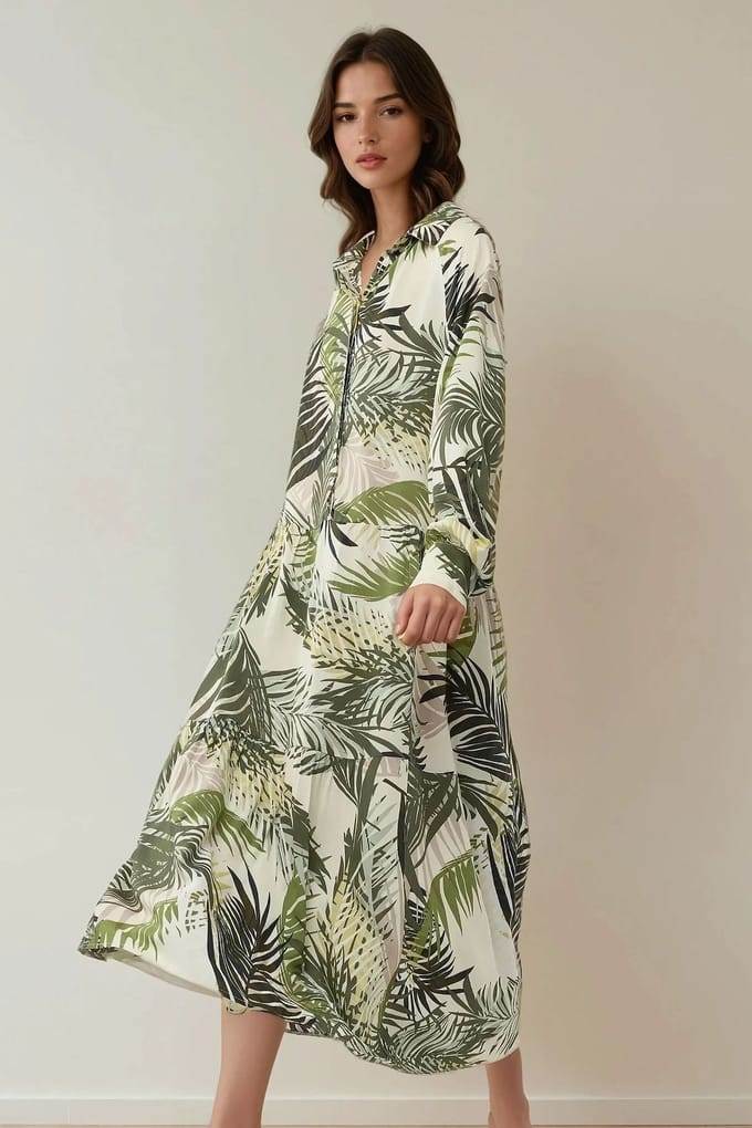 Shirtkraag Bloemenpatroon Maxi-jurk