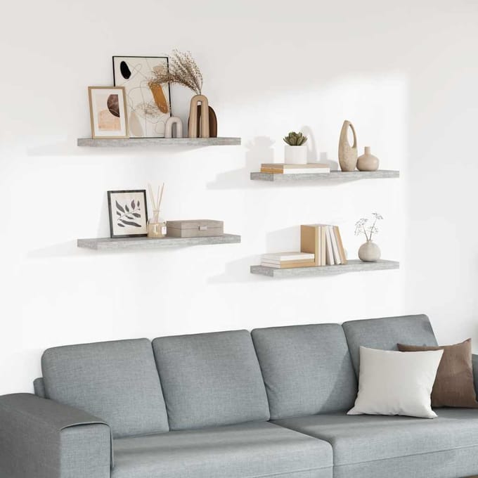 vidaXL - Wandschappen - zwevend - 4 - st - 80x23,5x3,8 - cm - MDF - betongrijs