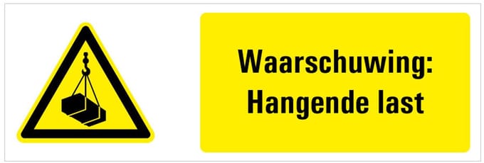 Tekststicker waarschuwing hangende last, W015 200 x 75 mm