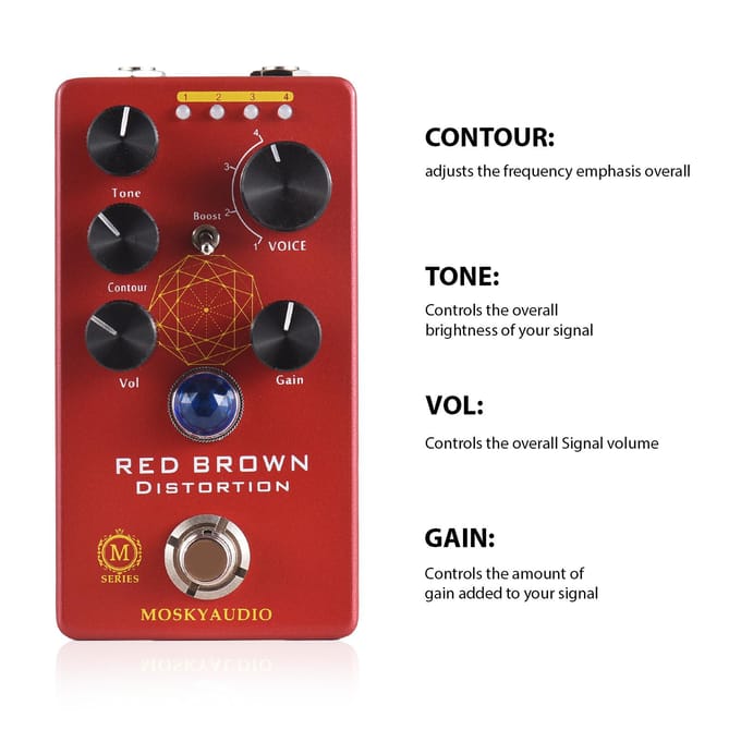 MOSKYAUDIO Gitaar Distortion Effectenpedaal ROOD BRUIN Distortion Gitaar Bas Effectpedaal Distortion rood