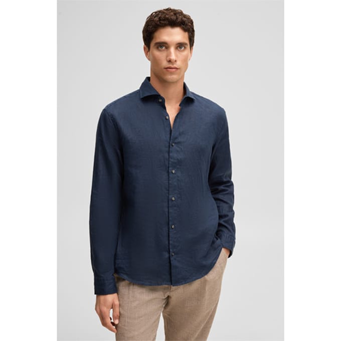 Linnen overhemd Ceasar, marineblauw
