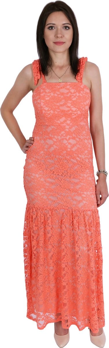 Oranje kanten maxi jurk