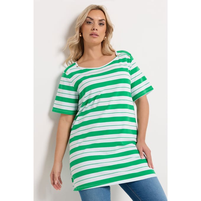 Yours Groen Gestreept Tshirt Met Studs Size 44