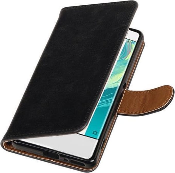 BestCases.nl Zwart Pull-Up PU booktype wallet cover hoesje voor Sony Xperia XA