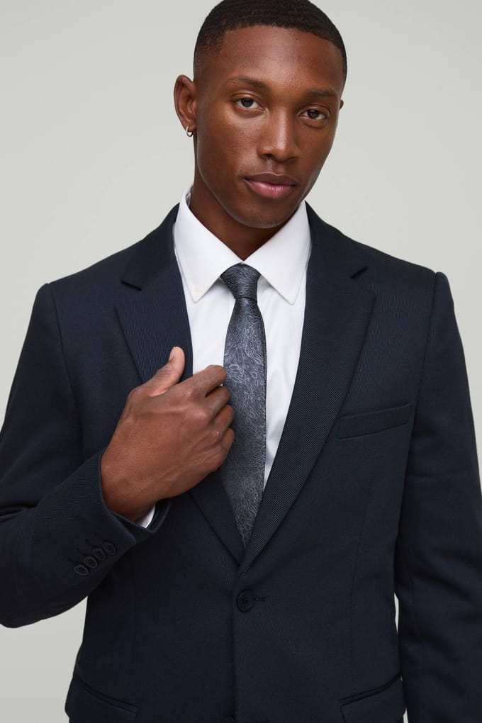 Slim Fit Single Breasted Twill Blazer | Navy | Size 48