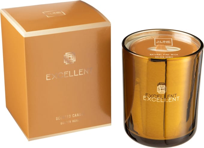 J-Line geurkaars Excellent - Golden Honey - glas - oker - medium - 80U